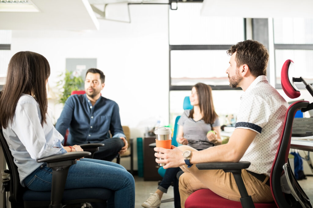Marketing team talking about recent performance
